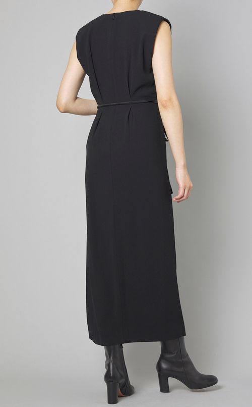 クレープスリットネックノースリーブドレス