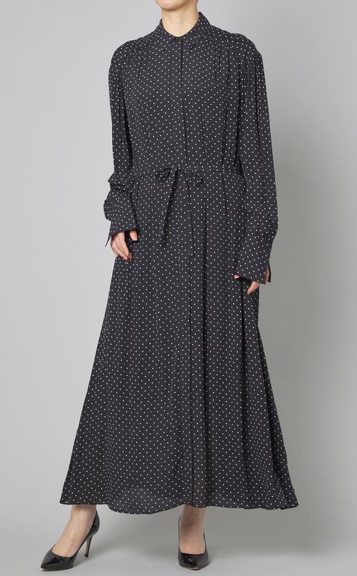 ドットプリントシャツロングワンピース