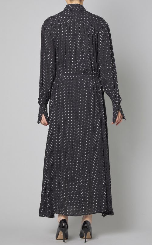 ドットプリントシャツロングワンピース