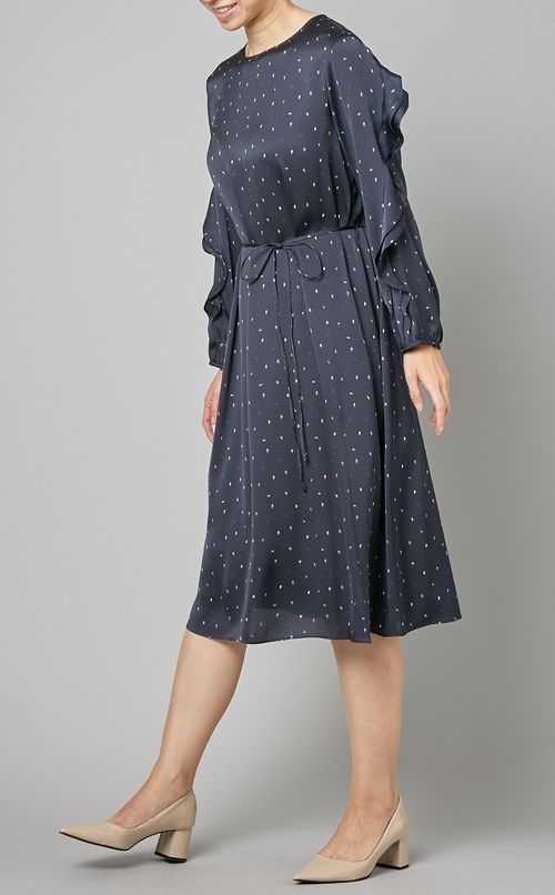 フリルディティールプリントワンピース