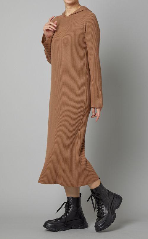 リブニットフーディワンピース