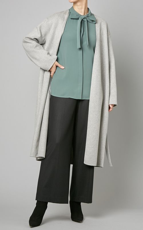 ウールカシミヤノーカラーラップコート
