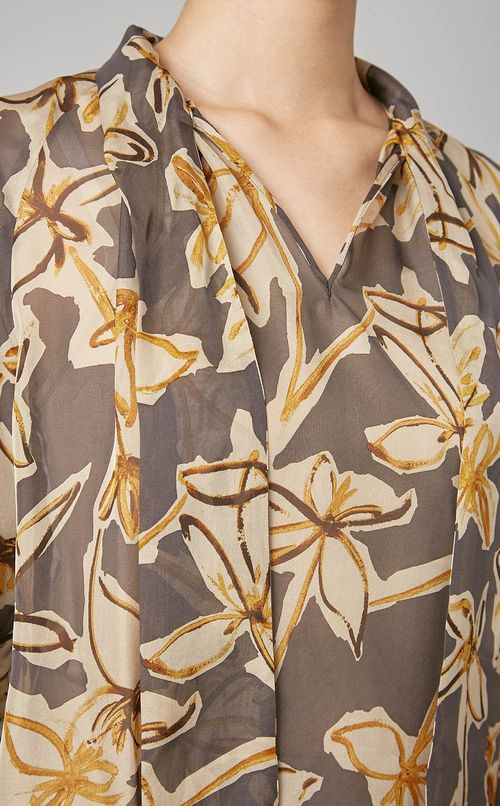 フラワーロングボウタイブラウス