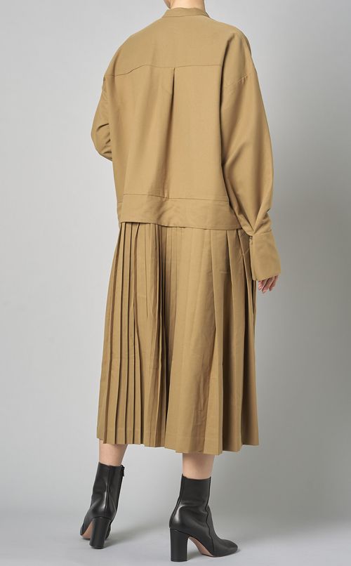 プリーツ切替シャツワンピース