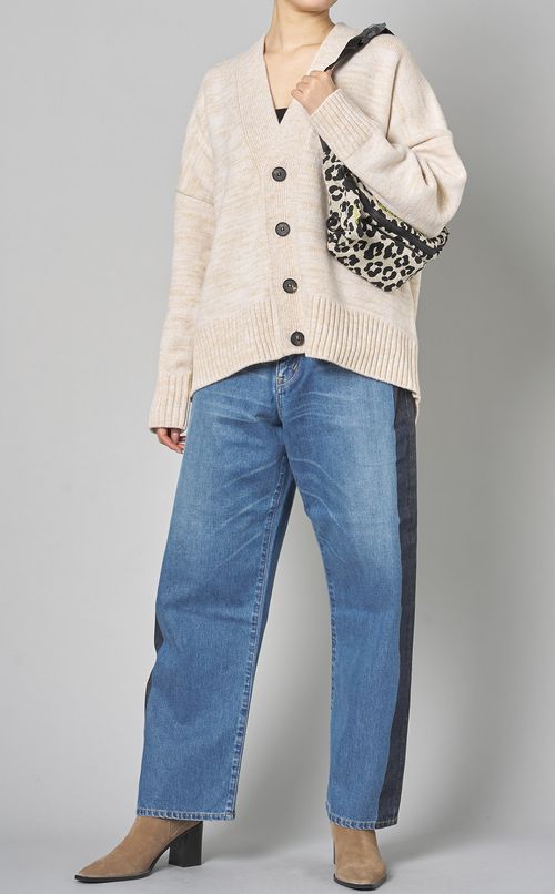 ハイウエスト側章ディテールデニムパンツ