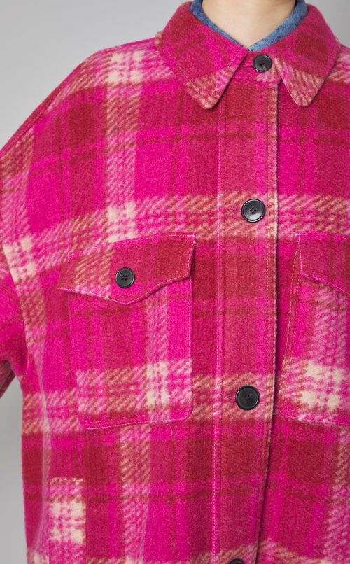 ウールチェックロングシャツコート