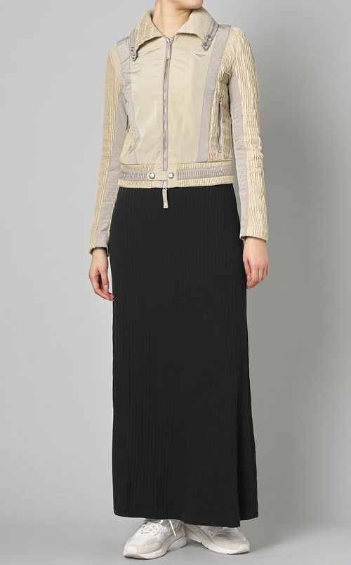 Vネックジャージリブワンピース