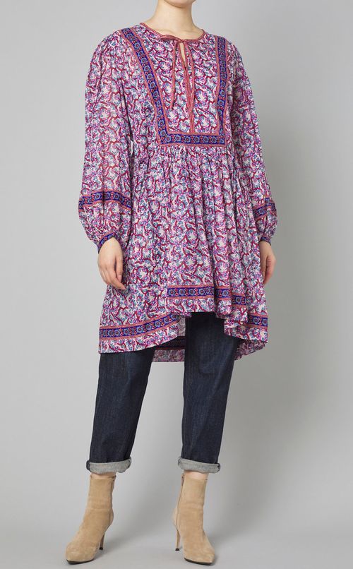 プリントスモックギャザーブラウス