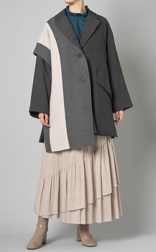 シャーリングスタンドカラーブラウス