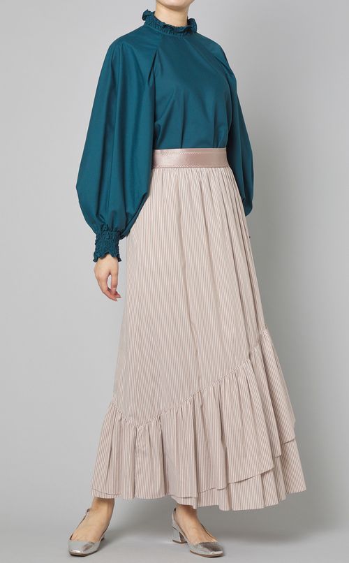 シャーリングスタンドカラーブラウス