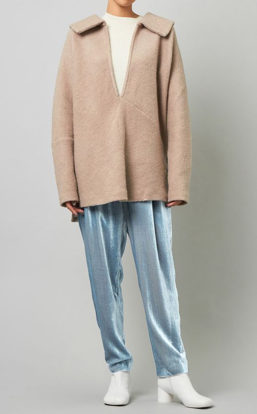 ウール混オープンカラーニット