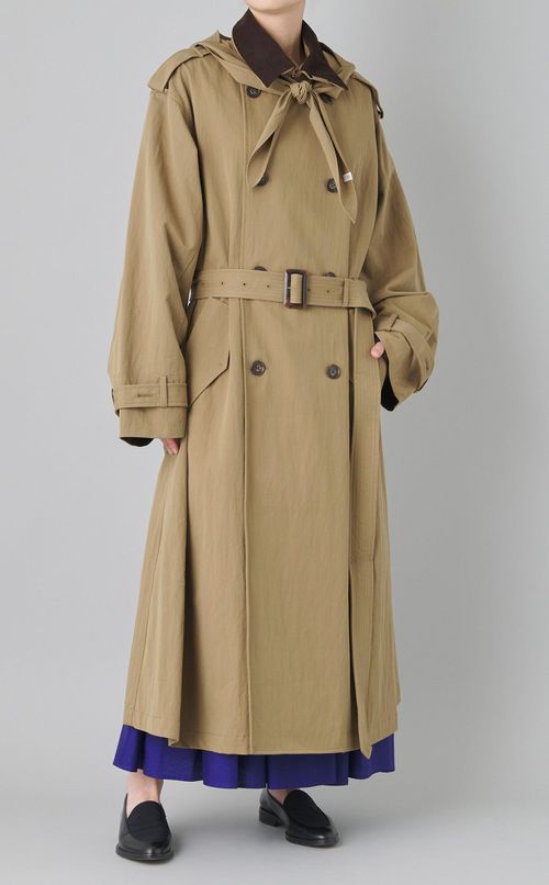 フードストールロングトレンチコート