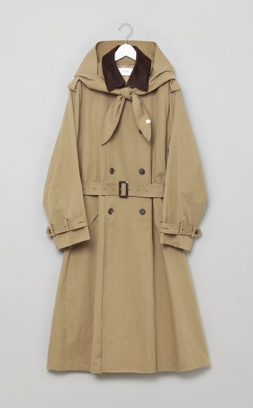 フードストールロングトレンチコート