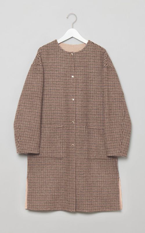 リバーシブルノーカラーミドルコート