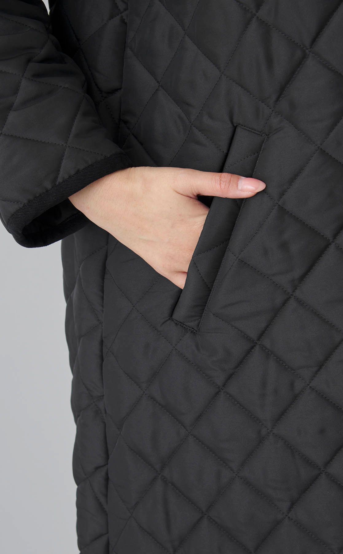 Traditional Weatherwear 黒 キルティングロングコート Traditional Weatherwear｜キルティングダブル仕立てロングコート