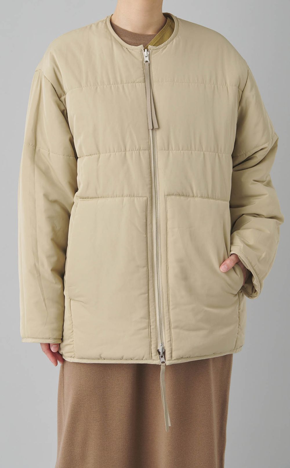 リバーシブルノーカラーブルゾン