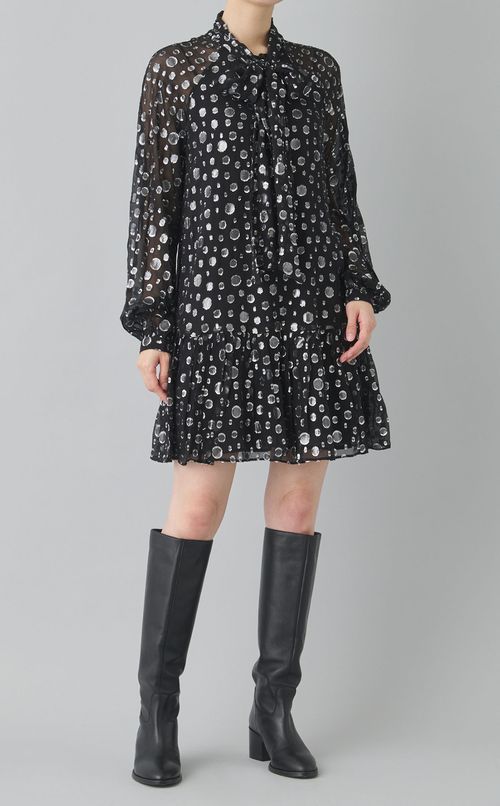 メタリックドットボウタイミニワンピース