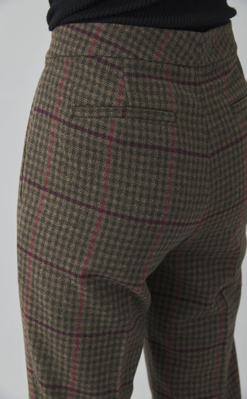 ウールチェックフラットフロントパンツ