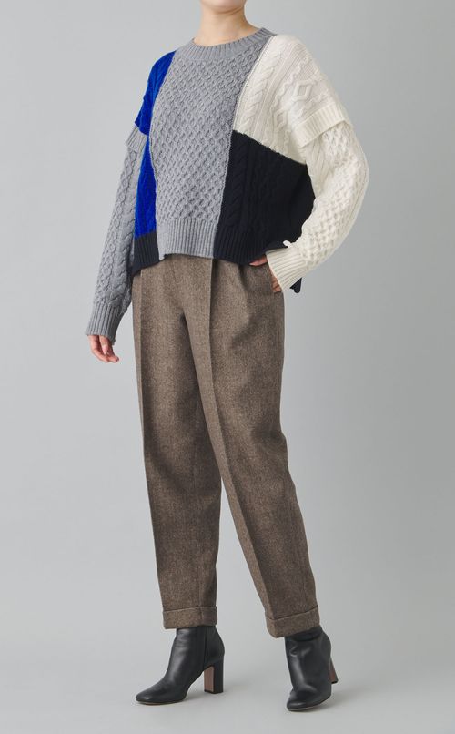 ウール配色ケーブルニットプルオーバー