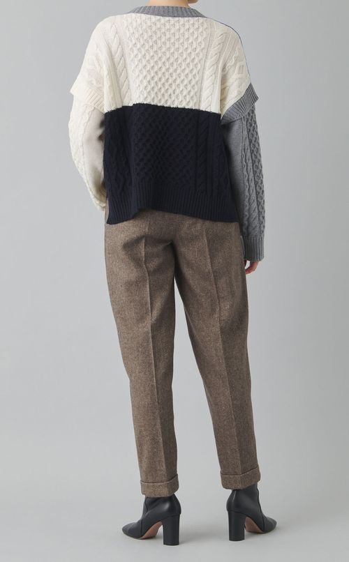 ウール配色ケーブルニットプルオーバー