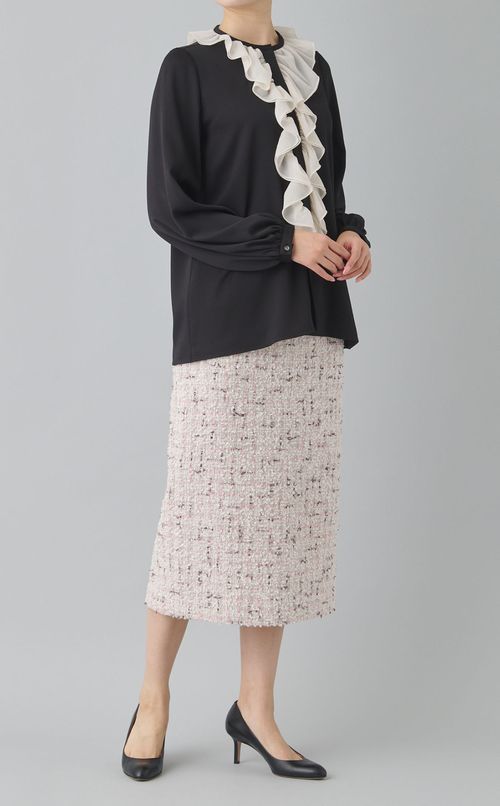 バイカラーラッフルブラウス