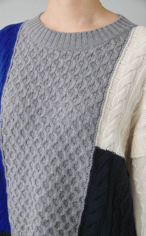 ウール配色ケーブルニットプルオーバー