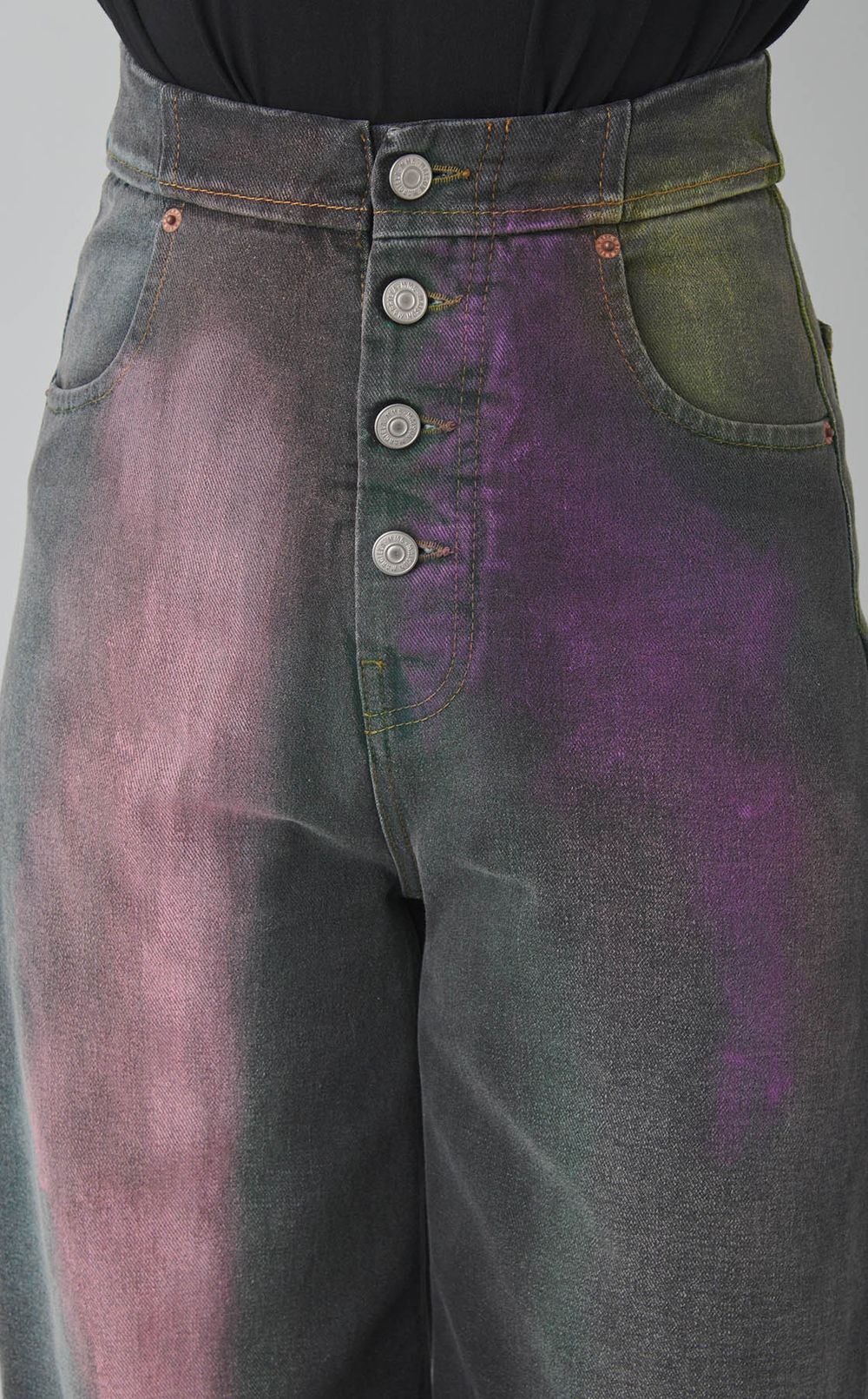 ボタンフライスプレーデニムパンツ