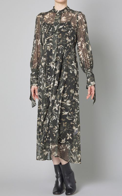 プリントボウタイフレアワンピース