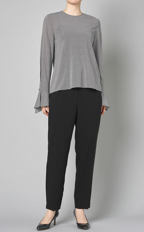 フレアカフスチェックブラウス