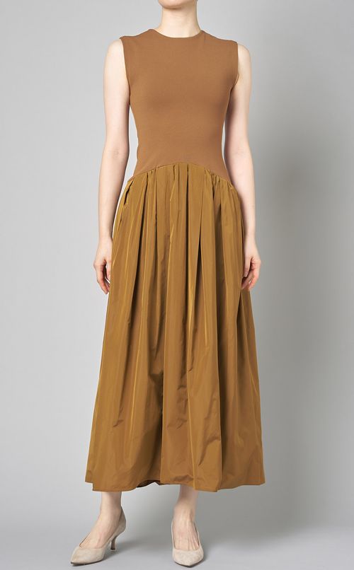 シルク混ウエストギャザーワンピース