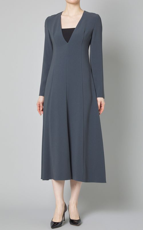 ダブルクロスVネックフレアワンピース