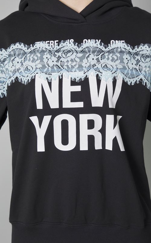 レース付プリントフーディスウェット