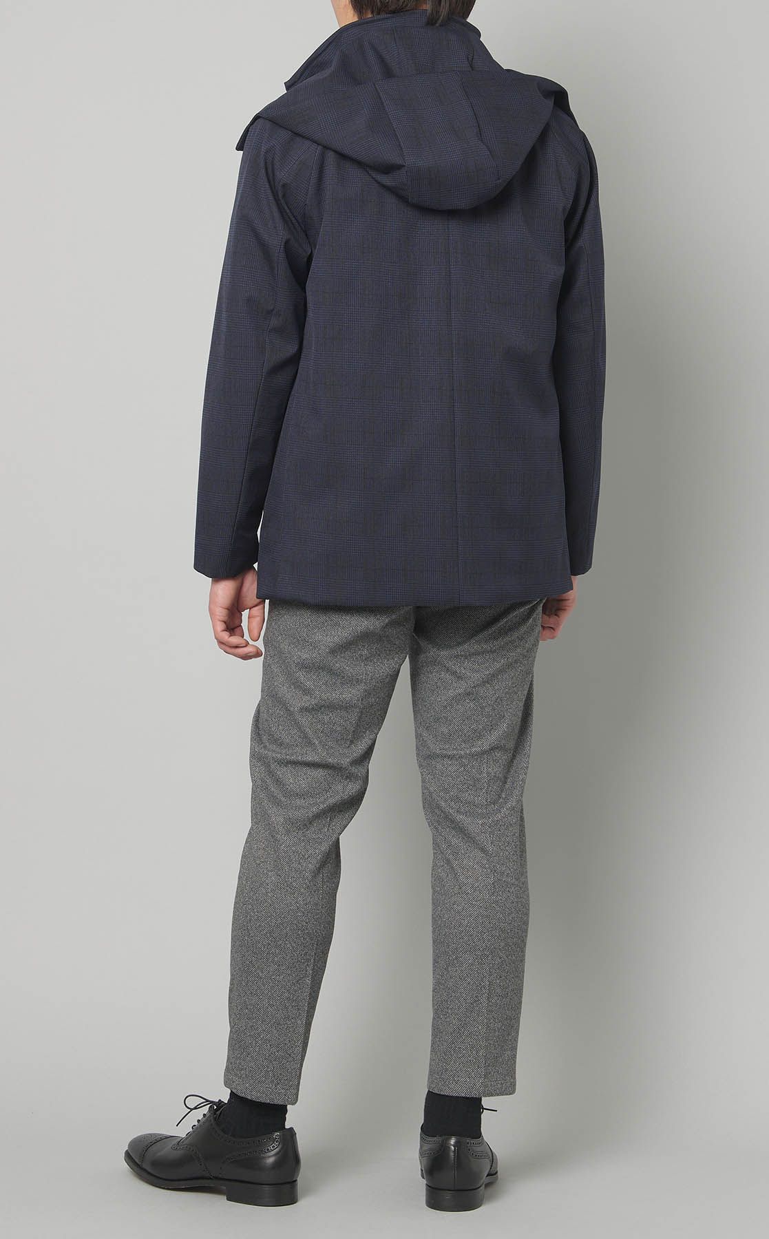 【ネイビー】グレンチェックボンディングスタンドショートコート MEN'S MELROSE｜グレンチェックスタンドショートコート