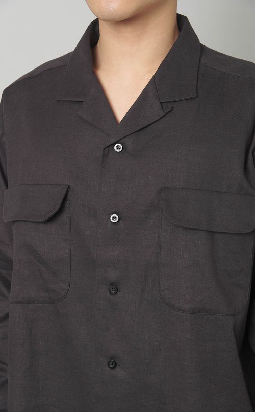 リネンフリースオープンカラーシャツ