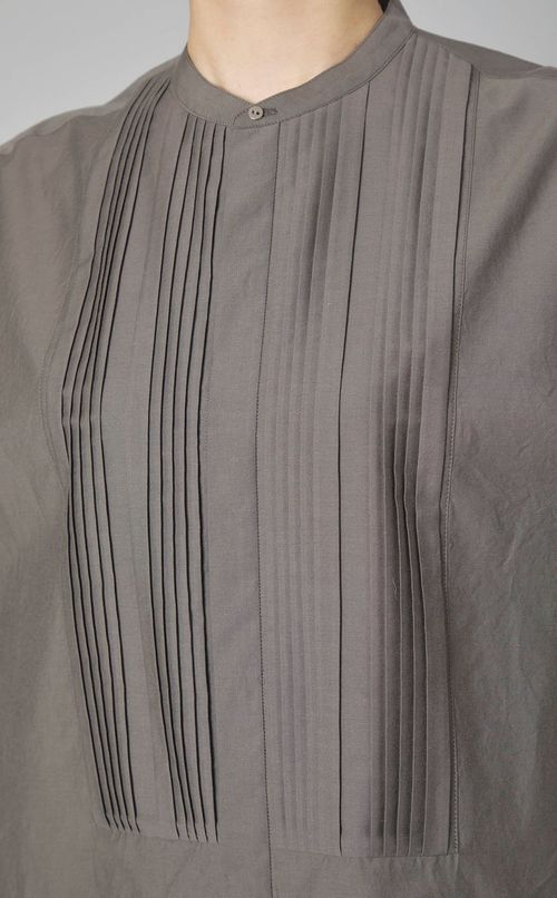 コットンシルクタックプリーツシャツ