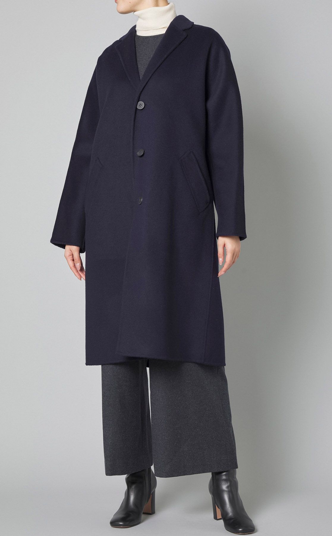 希少 ワイズ 上質 ボタンレス デザイン ガウン チェスター ロング  