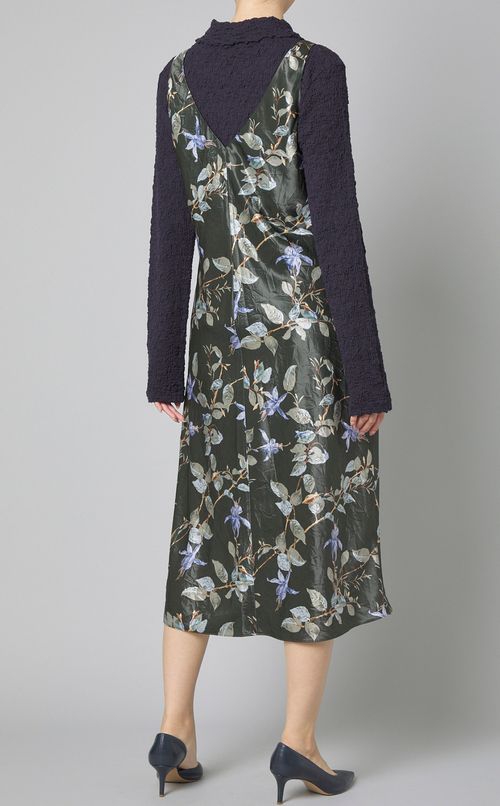 ベルフラワープリントノースリーブドレス