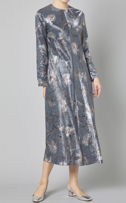 カーネーションプリントクルーネックドレス