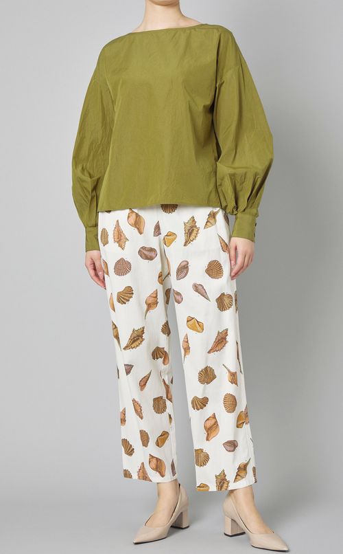 コットンシルクボートネックブラウス