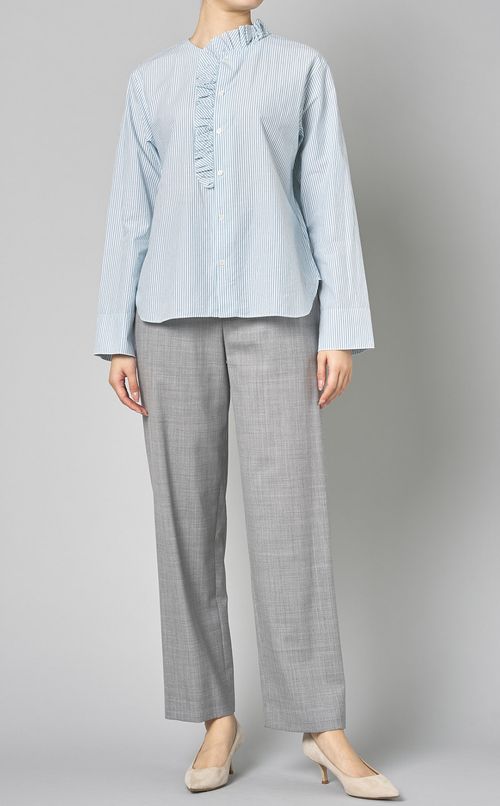 アシンメトリーフリルカラーシャツ