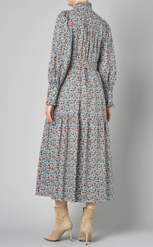 フラワープリントギャザーワンピース