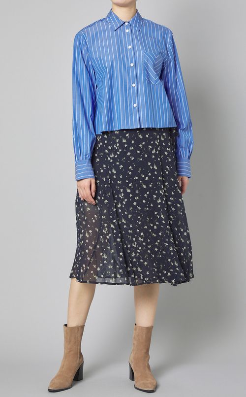 コットンストライプクロップドシャツ