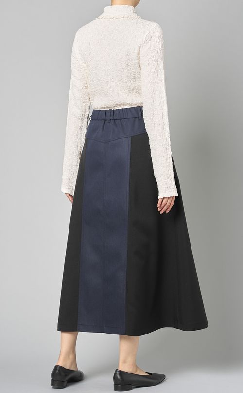 ブロッキングデニムフレアスカート