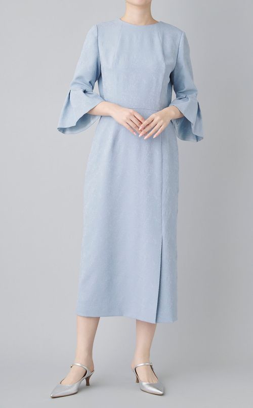 ジャガードフリルスリーブドレス