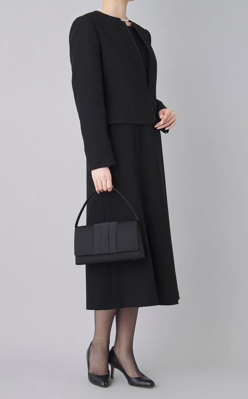 【ブラックフォーマル】サテン切替ジャケットセットワンピース