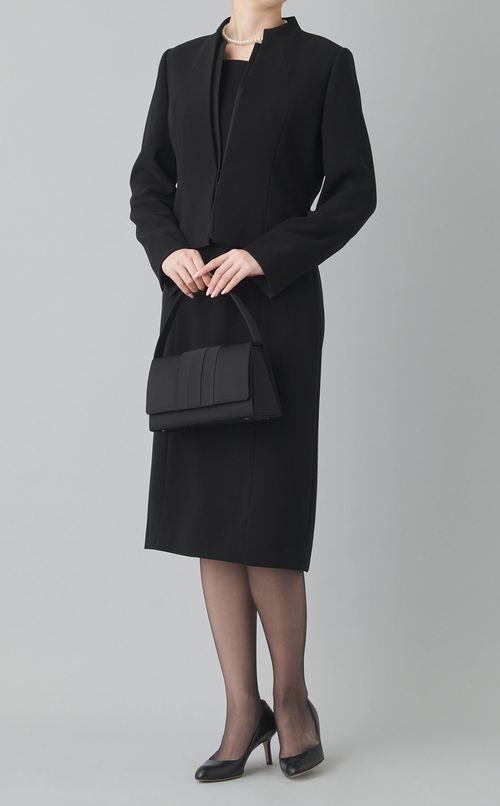 【ブラックフォーマル】サテン切替ワンピースアンサンブル