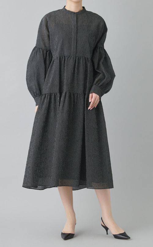 スタンドカラーティアードワンピース