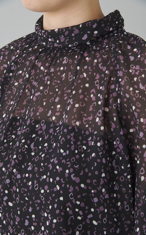 プリントギャザーラグランブラウス