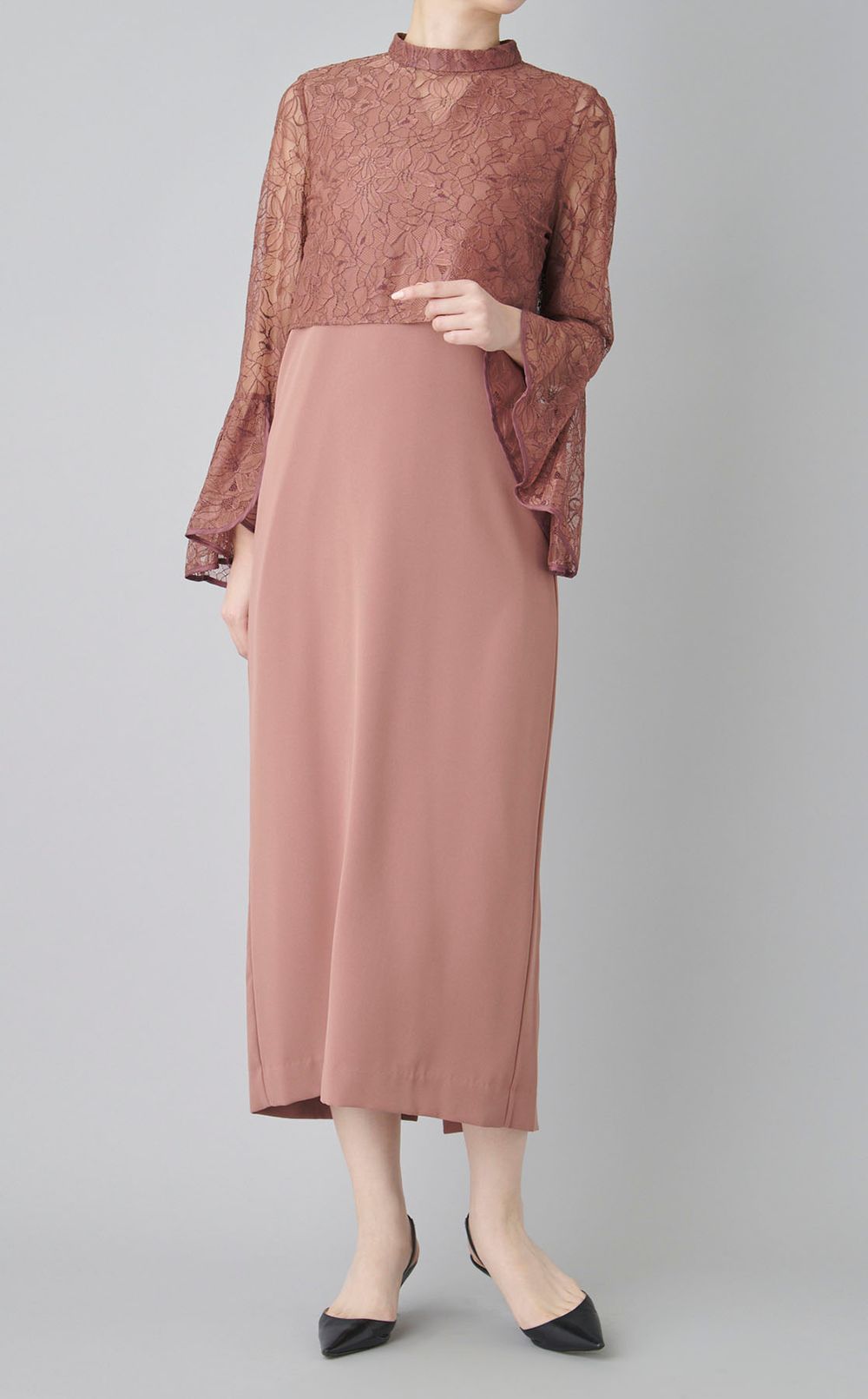 レースブラウス付Iラインドレス