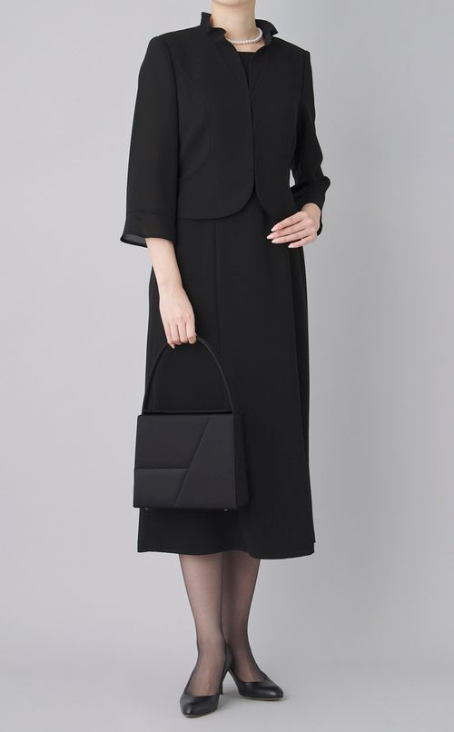 【ブラックフォーマル】フリルネックジャケットワンピース